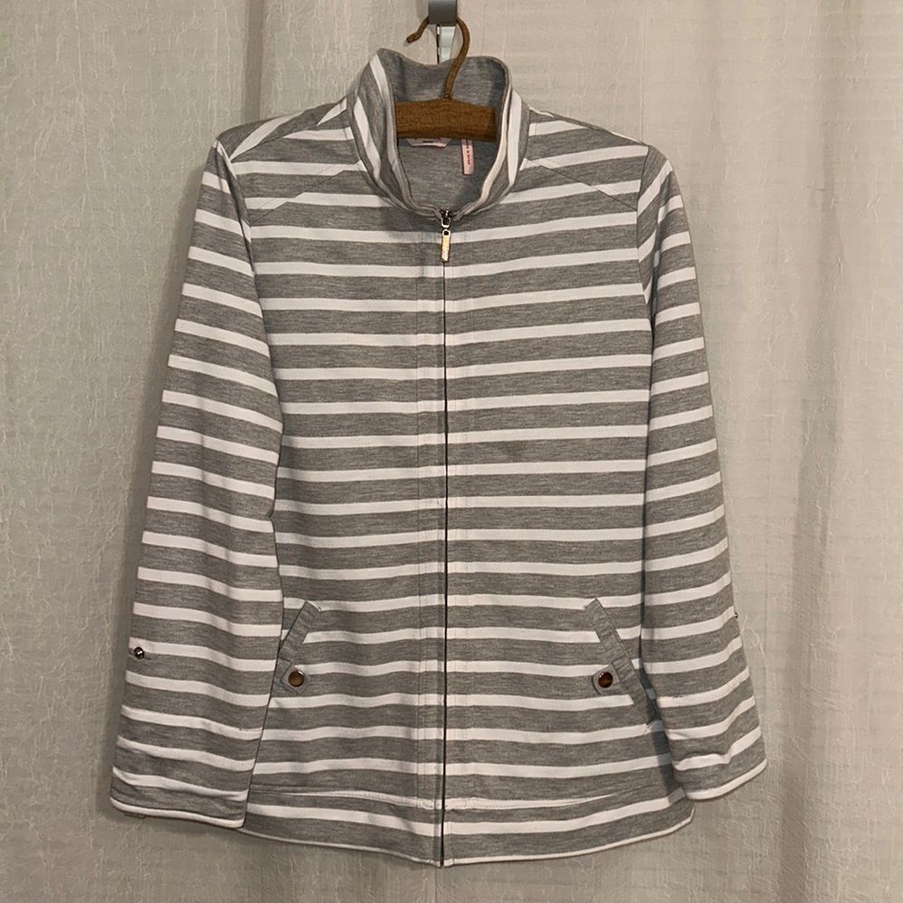 Millers 12 Heather Gray White Striped Mock Neck Full Zip Sweatshirt Jacket
